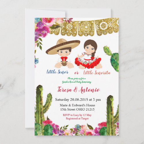 Cactus Mexican Gender Reveal Baby Shower Invitation