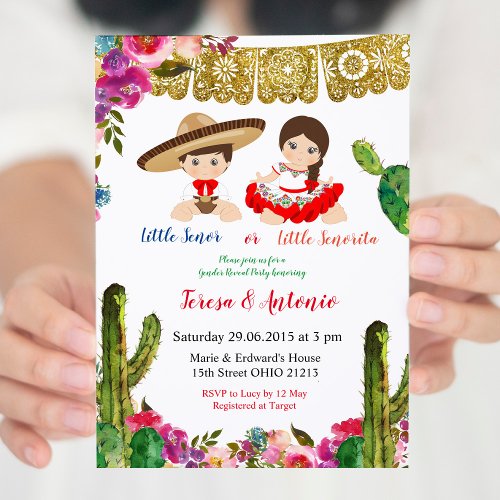 Cactus Mexican Gender Reveal Baby Shower Invitation