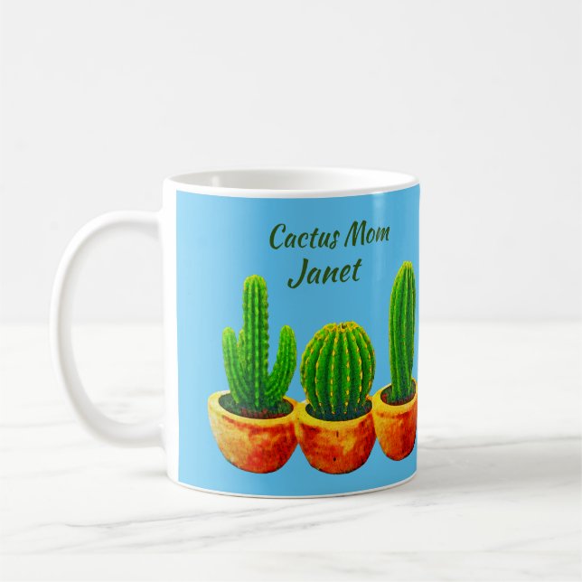 Cactus Mom Personalized Coffee Mug Cup (Left)