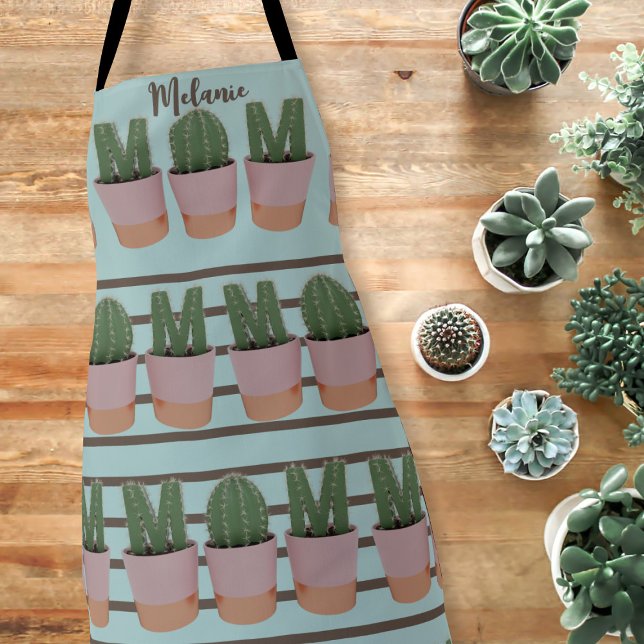 Cactus Mom Plant Pattern Gardening Apron (A fun gardening apron for your Cactus loving Mom. Just add her name!)