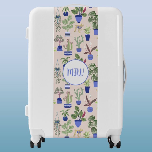 Cactus Monogram Pink Luggage (Cactus cacti succulent monogram blush pink luggage suitcase)