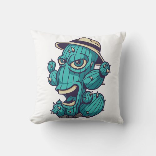 Cactus Monster Design Throw Pillow