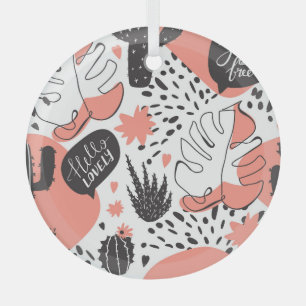 Cactus, monstera: modern seamless pattern. glass ornament