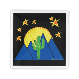 Cactus Moon   Yellow Moon Blue Mountains Acrylic Tray
