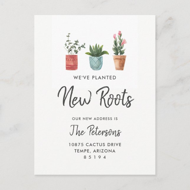 Cactus Moving Announcement | New Roots Postcard (Front)