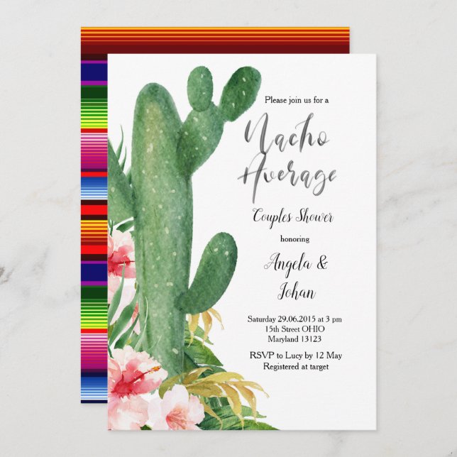 Cactus Nacho Average  Couples Shower Invitation (Front/Back)