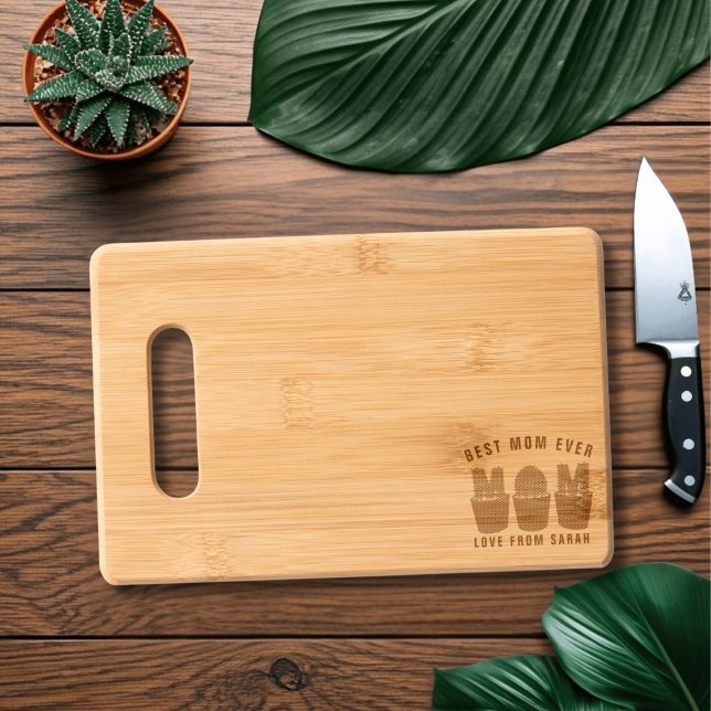 Cactus Name Best Mom Ever Bamboo Cutting Board (Best Cactus Mom Ever Bamboo Cutting Board with space for your name)