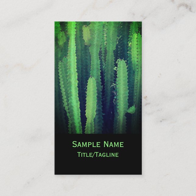 cactus  nature art  bold custom double sided green business card (Front)