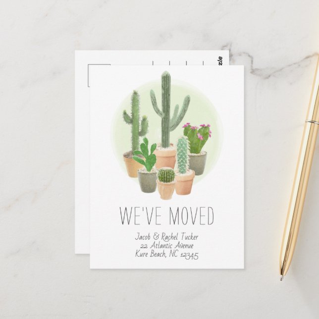 Cactus New Home Address Moving Announcement Postcard (Front/Back In Situ)