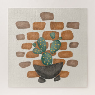 Cactus Oasis: Brick Wall Decor Inspired by Nature Jigsaw Puzzle