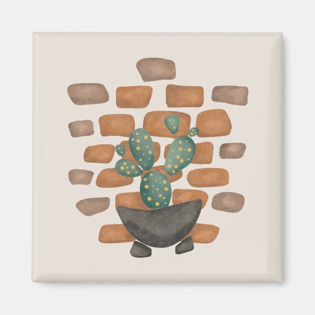 Cactus Oasis: Brick Wall Decor Inspired by Nature Magnet (Front)
