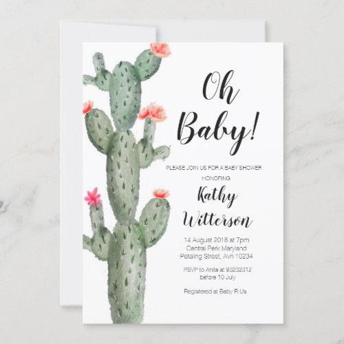 Cactus oh baby shower invitation
