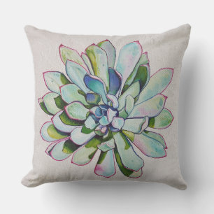 Cactus oil painting magenta tipped leaves outdoor pillow