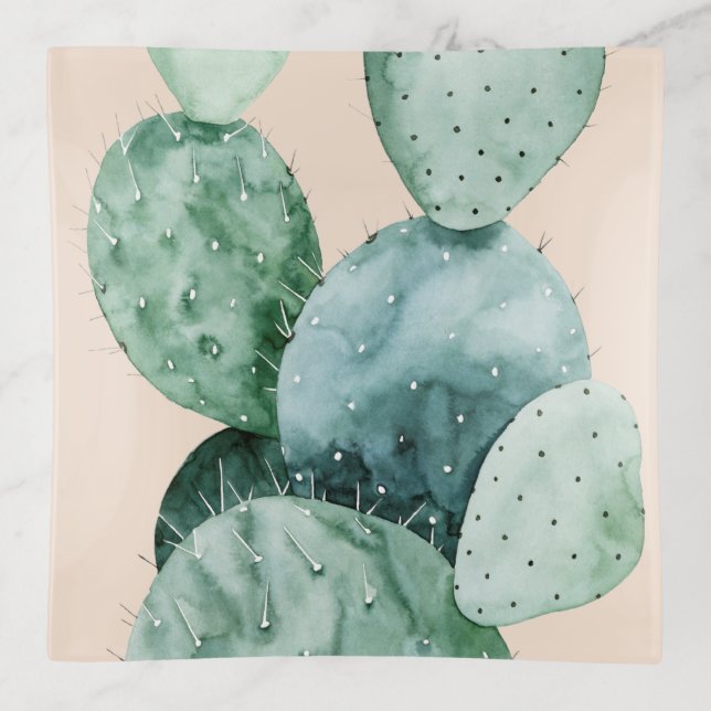 Cactus on Coral Trinket Tray (Front)