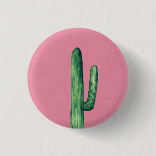 Cactus on pink. Green cacti. Botanical watercolor Button