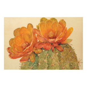 Cactus Orange Blossoms Wood Wall Art