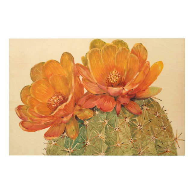 Cactus Orange Blossoms Wood Wall Art (Front)