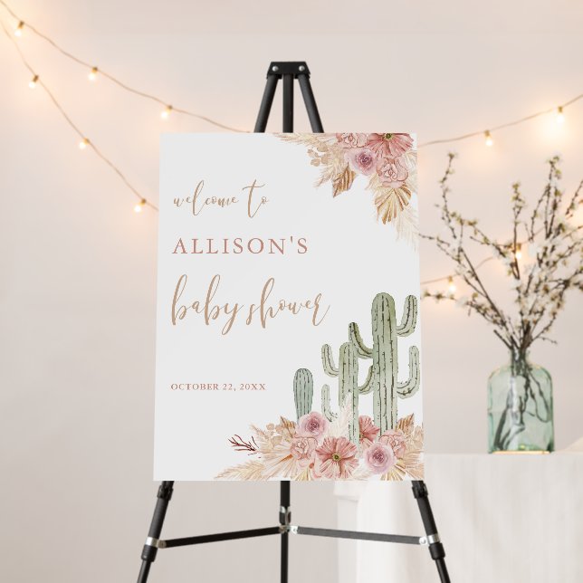 Cactus pampas grass boho baby shower welcome sign (In Situ (Stand))