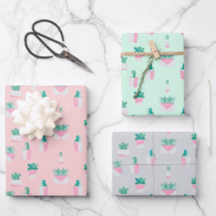 Cactus Pastel Succulent Plant Abstract Themed  Wrapping Paper Sheets