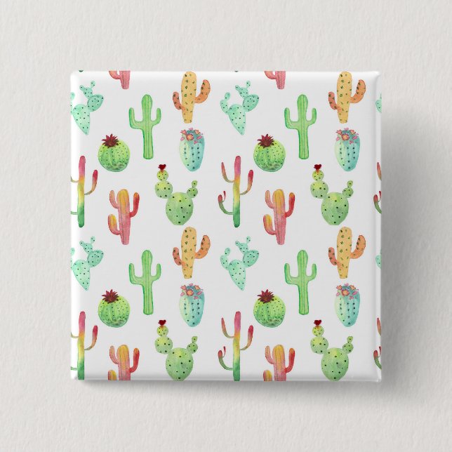 Cactus Pastel Watercolor Pattern Button (Front)