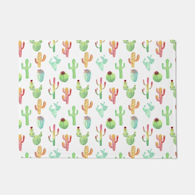 Cactus Pastel Watercolor Pattern Doormat (Front)
