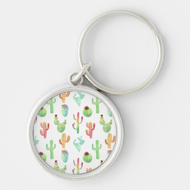 Cactus Pastel Watercolor Pattern Keychain (Front)