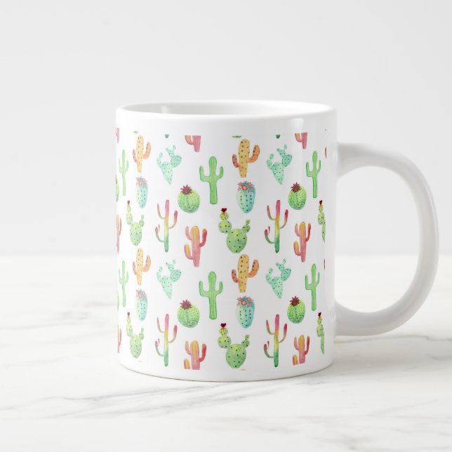 Cactus Pastel Watercolor Pattern Large Coffee Mug (Right)