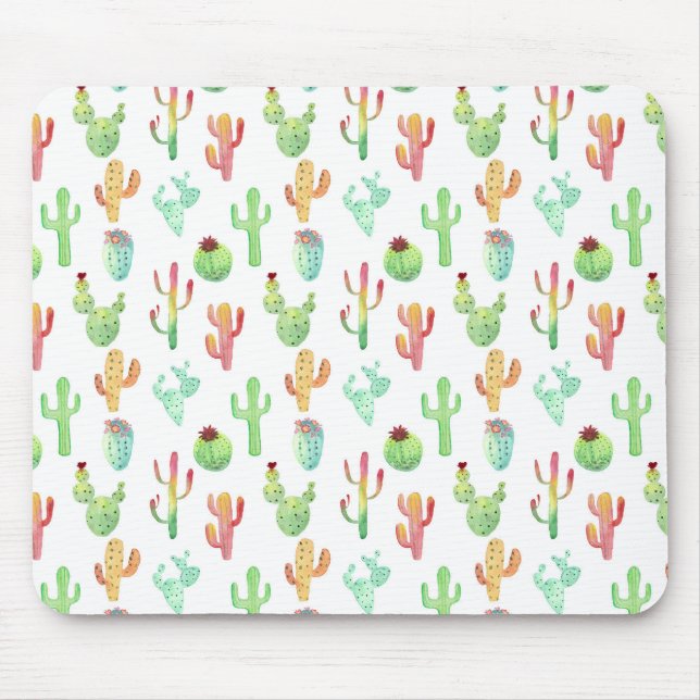 Cactus Pastel Watercolor Pattern Mouse Pad (Front)