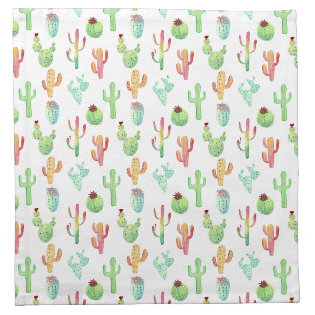 Cactus Pastel Watercolor Pattern Napkin (Front)