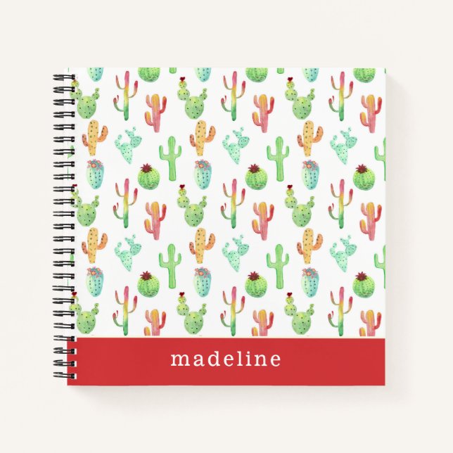 Cactus Pastel Watercolor Pattern Notebook (Front)