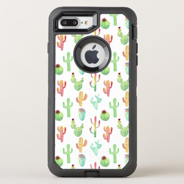 Cactus Pastel Watercolor Pattern Otterbox iPhone Case (Back)