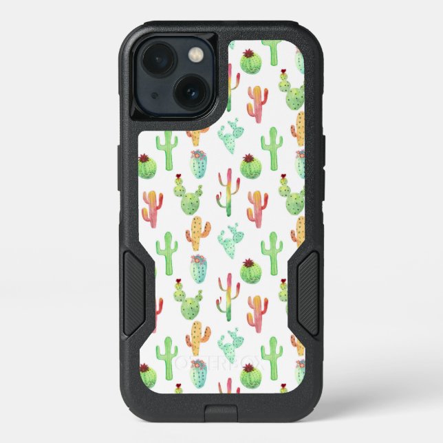 Cactus Pastel Watercolor Pattern Otterbox iPhone Case (Back)