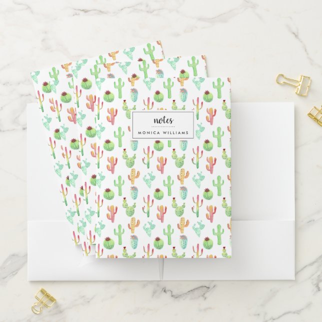 Cactus Pastel Watercolor Pattern Pocket Folder (In Situ)