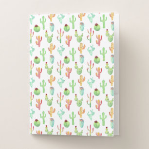 Cactus Pastel Watercolor Pattern Pocket Folder