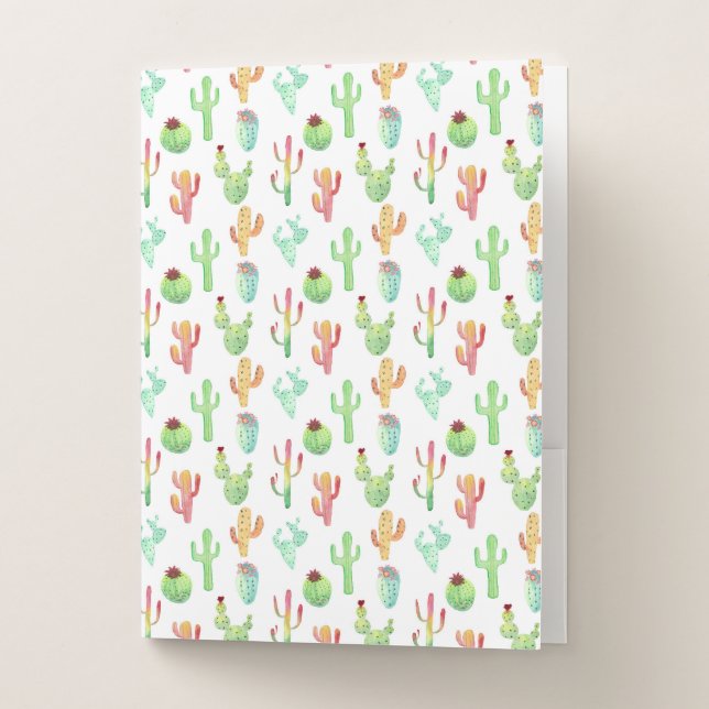 Cactus Pastel Watercolor Pattern Pocket Folder (Front)
