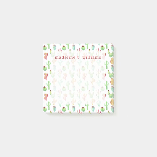 Cactus Pastel Watercolor Pattern Post-it Notes (Front)