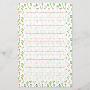 Cactus Pastel Watercolor Pattern Stationery