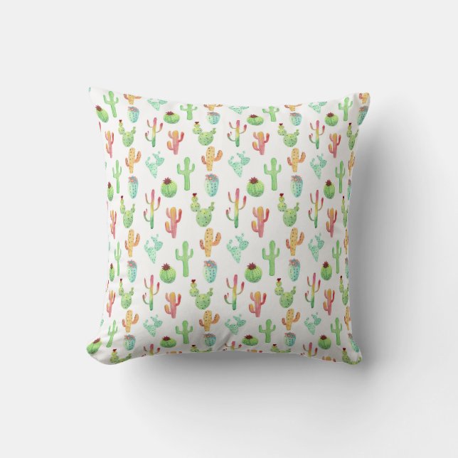 Cactus Pastel Watercolor Pattern Throw Pillow (Front)