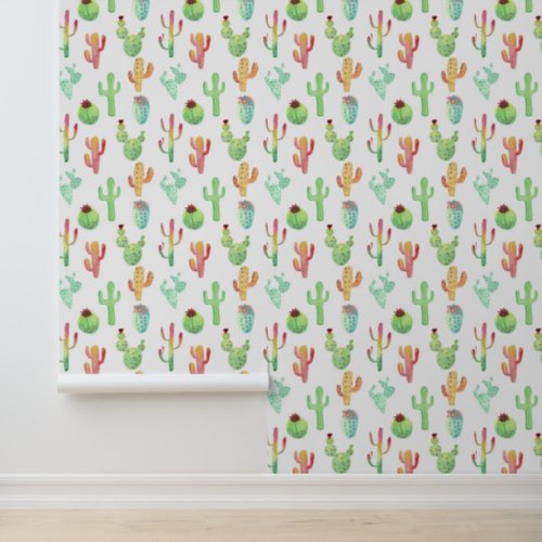 Cactus Pastel Watercolor Pattern Wallpaper