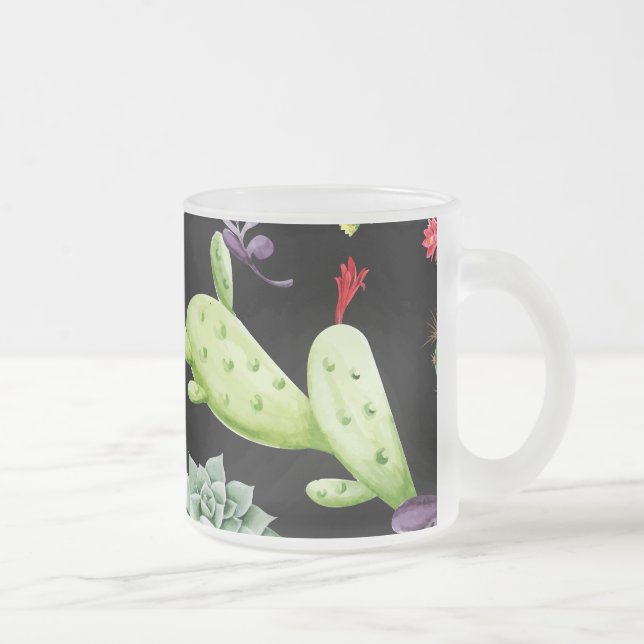Cactus Pattern 2 Frosted Glass Coffee Mug (Right)
