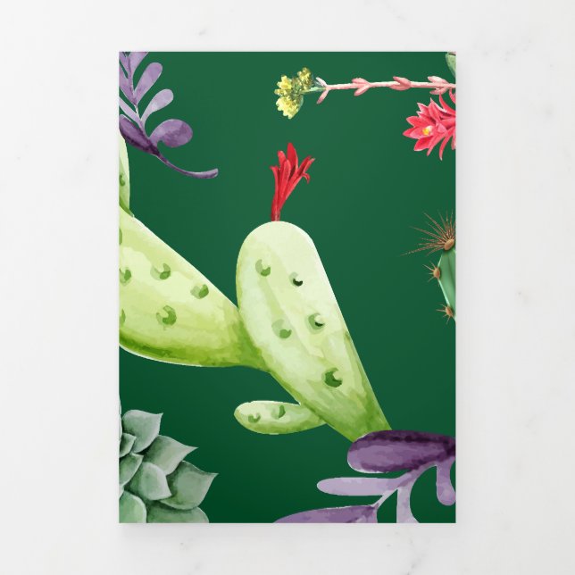 Cactus Pattern 3 Tri-Fold Holiday Card (Cover)