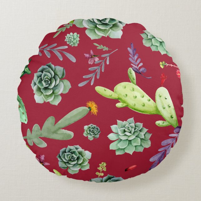 Cactus Pattern 4 Round Pillow (Front)