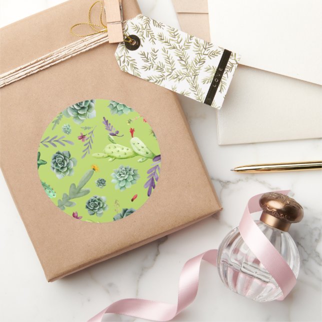 Cactus Pattern 6 Classic Round Sticker (Gifting)