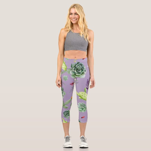 Cactus Pattern 7 Capri Leggings (Front)