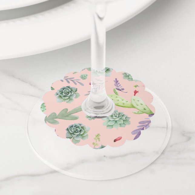 Cactus Pattern 8 Wine Glass Tag (Close Up)