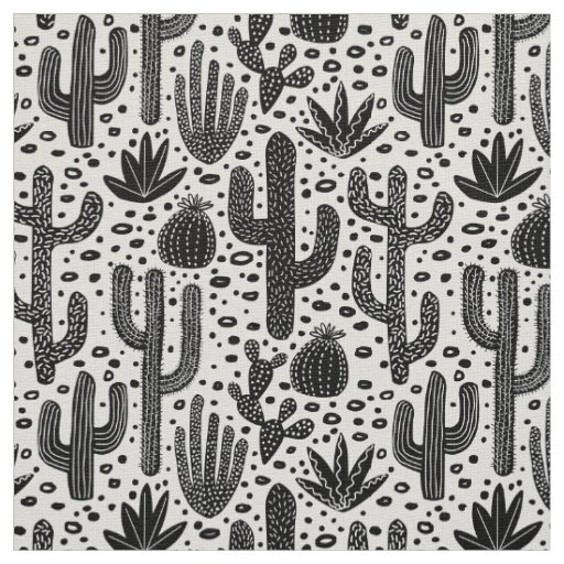 Cactus Pattern - Black and White Fabric