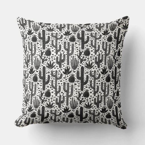 Cactus Pattern _ Black and White Throw Pillow