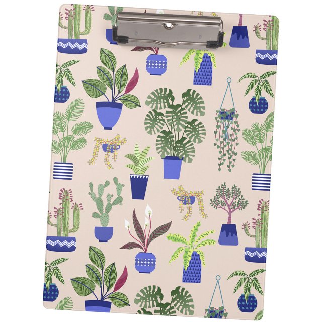 Cactus Pattern Blush Pink Clipboard (Houseplant cactus succulent blush pink clipboard)