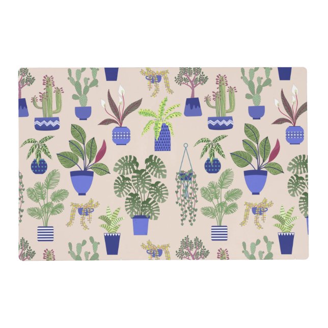 Cactus Pattern Blush Pink Placemat (Front)