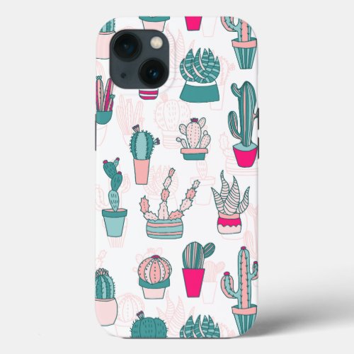 Cactus Pattern Case_Mate Trendy Pink House Plants iPhone 13 Case